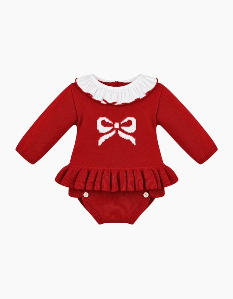Girls Red Knit Bow Jam Pant Set