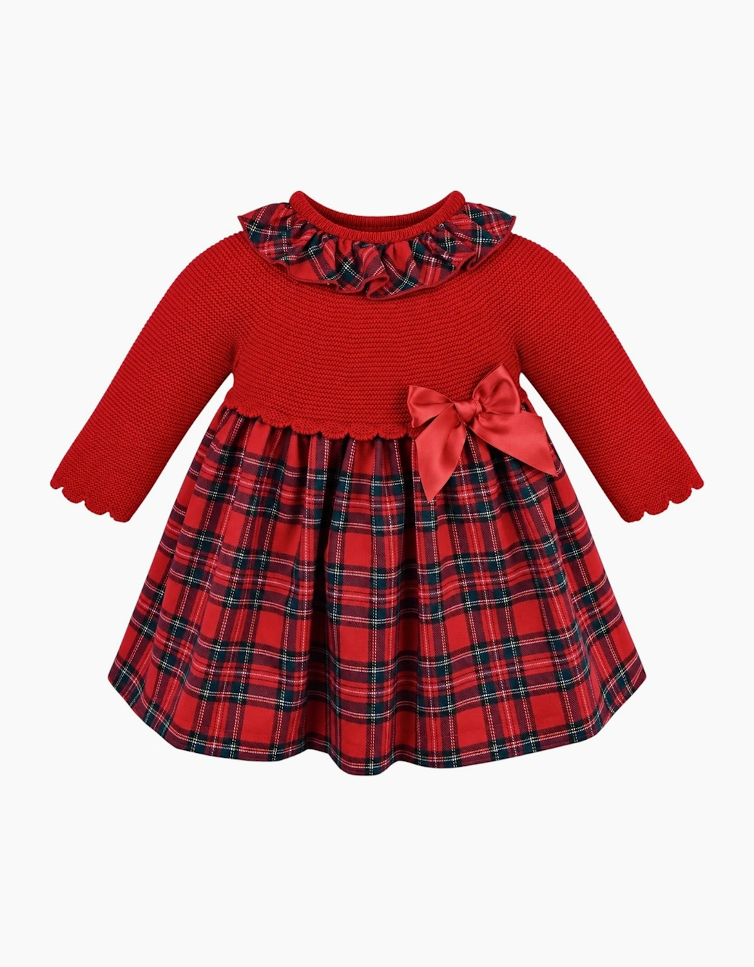 Girls Red Knit Tartan Dress