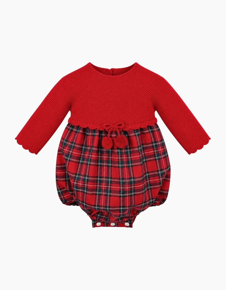 Girls Red Knit Tartan Dress