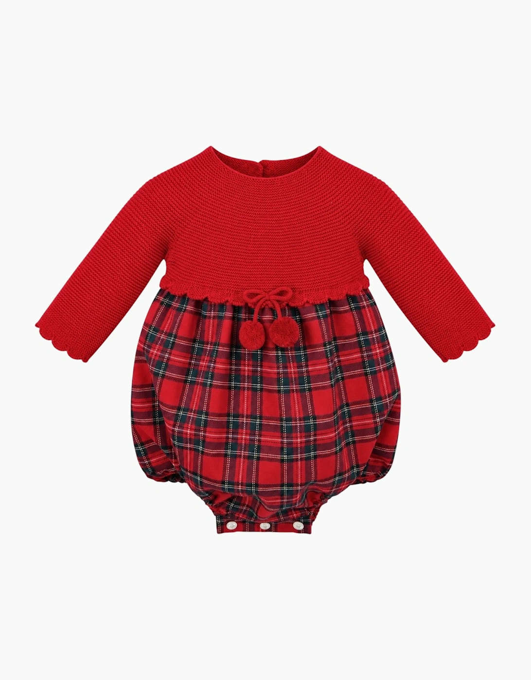Girls Red Knit Tartan Dress
