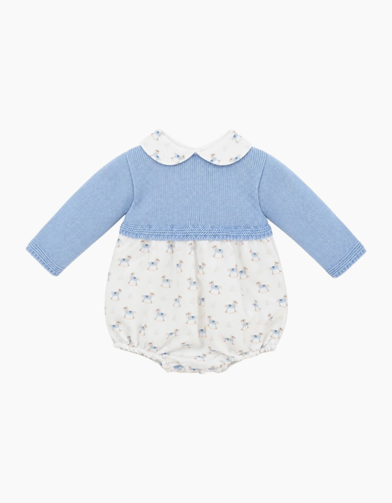 Boys Blue Knit Rocking Horse Romper