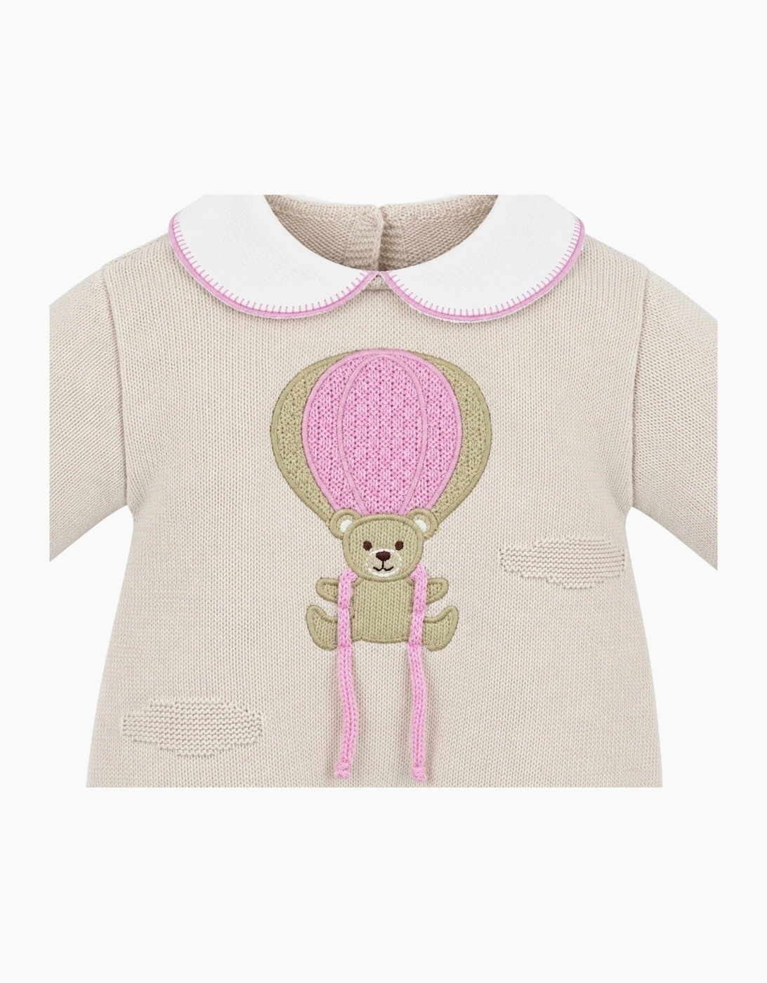Girls Beige Pink Bear Knit Babygrow
