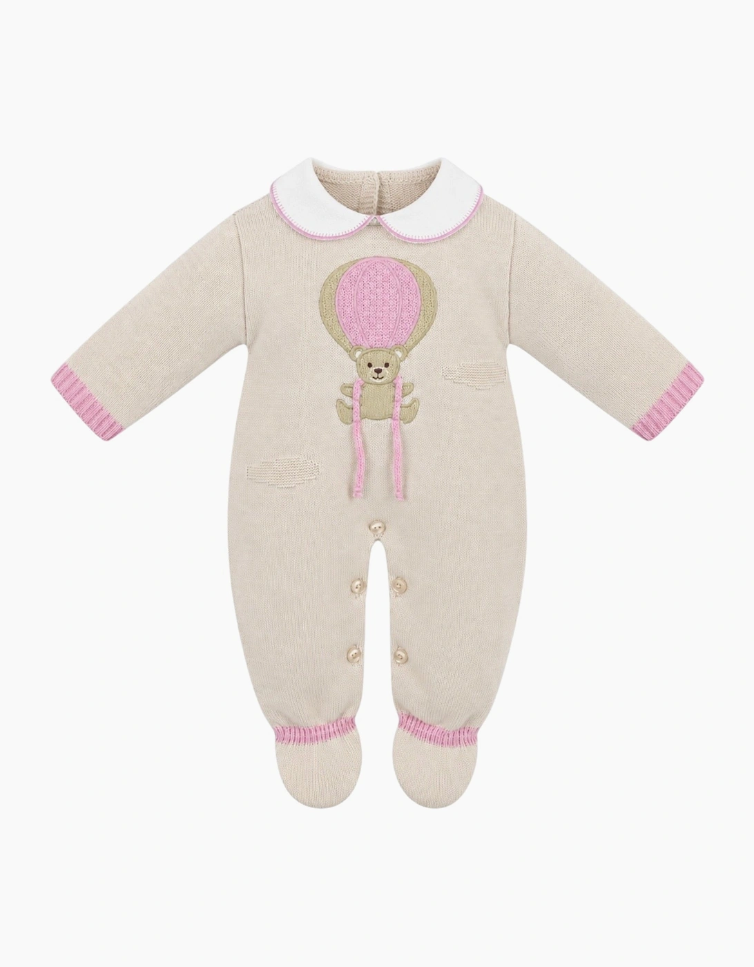 Girls Beige Pink Bear Knit Babygrow