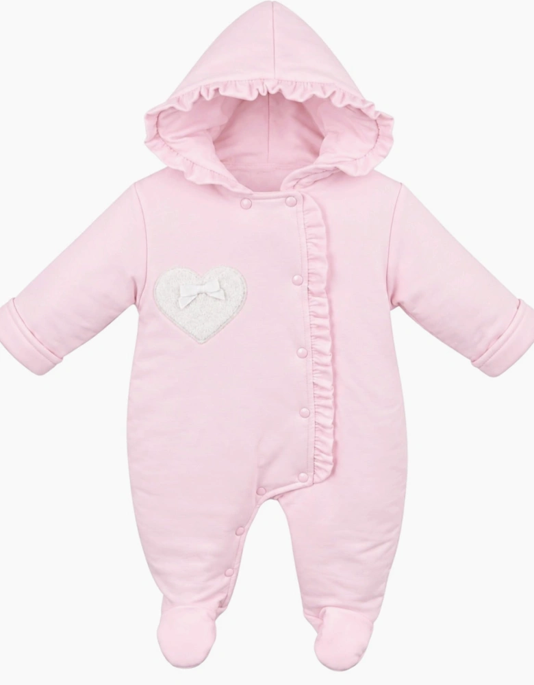 Girls Pale Pink Cotton Heart Pramsuit