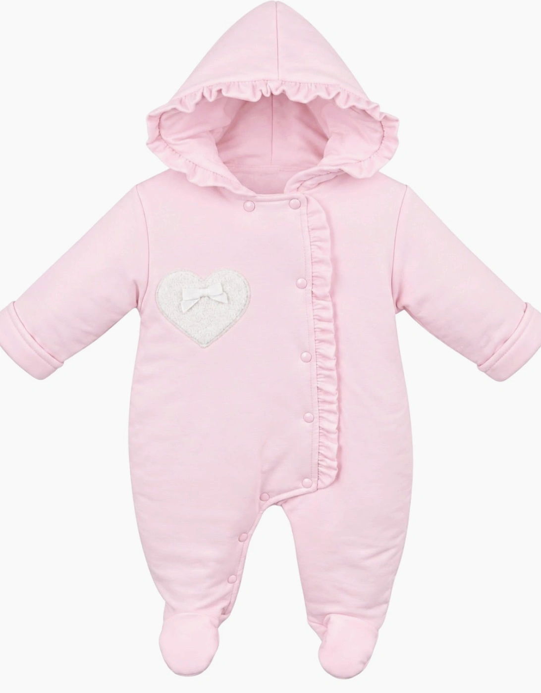 Girls Pale Pink Cotton Heart Pramsuit