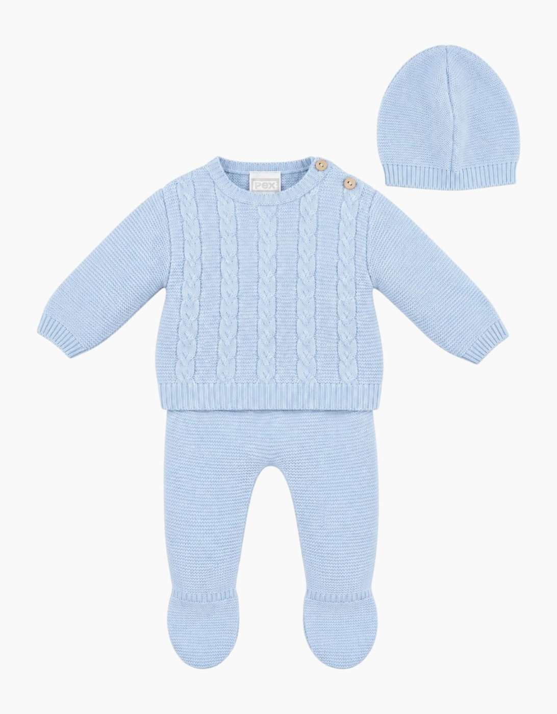 Boys Pale Blue Cable Knit Pant Set with Hat