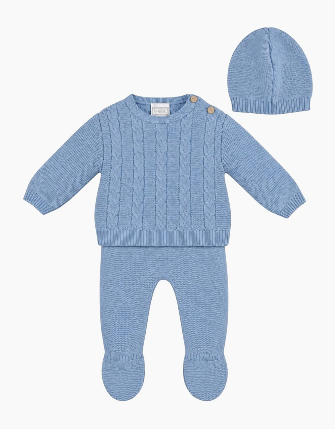 Boys Blue Cable Knit Pant Set with Hat