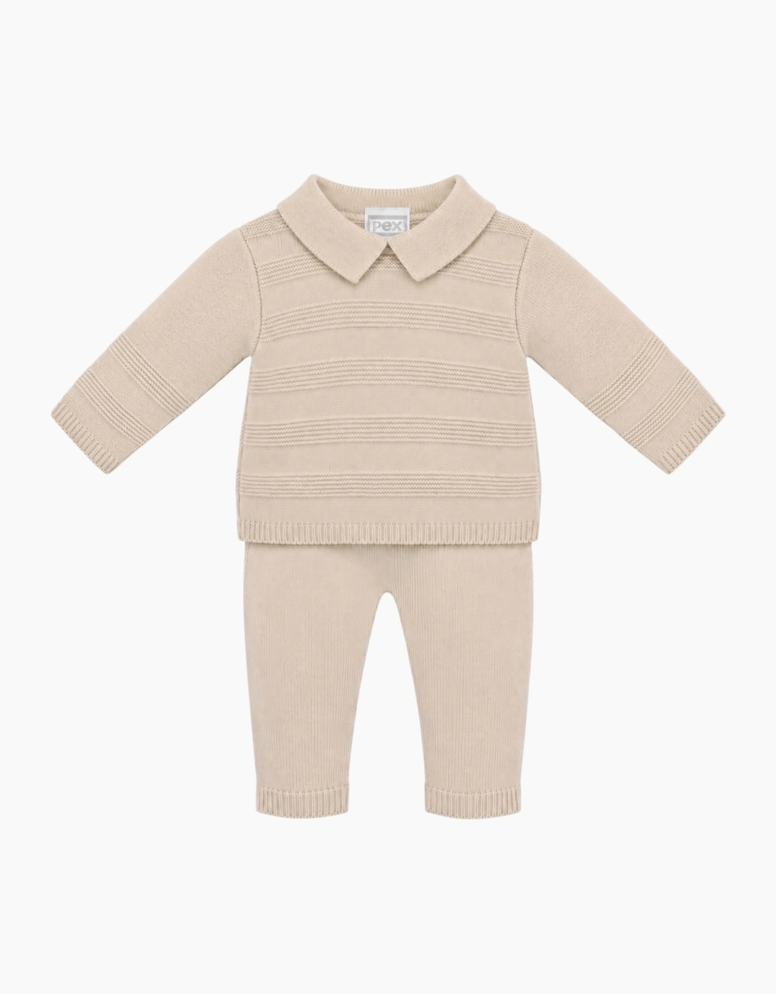 Boys Beige Knit Polo Pant Set
