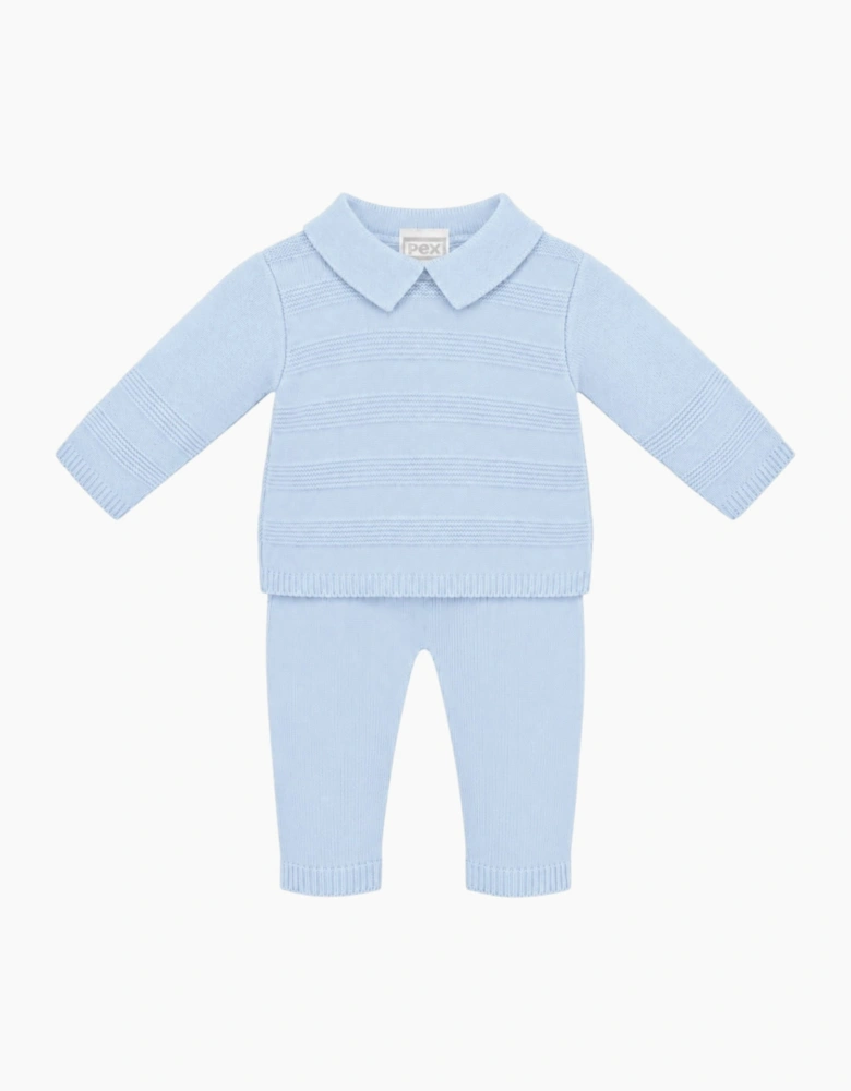 Boys Pale Blue Knit Polo Pant Set