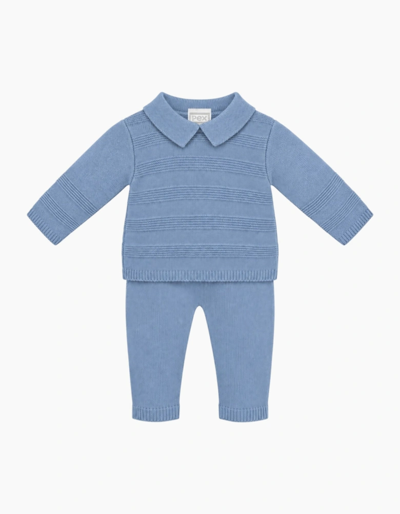 Boys Blue Knit Polo Pant Set