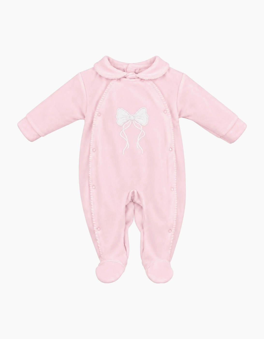 Girls Pale Pink Velour Bow Babygrow