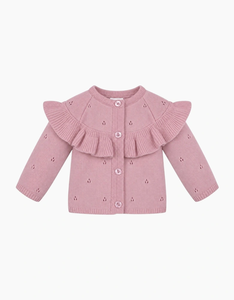 Girls Dusty Pink Frill Knit Cardigan