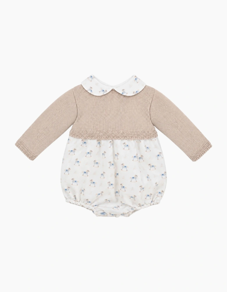 Boys Beige Knit Rocking Horse Romper