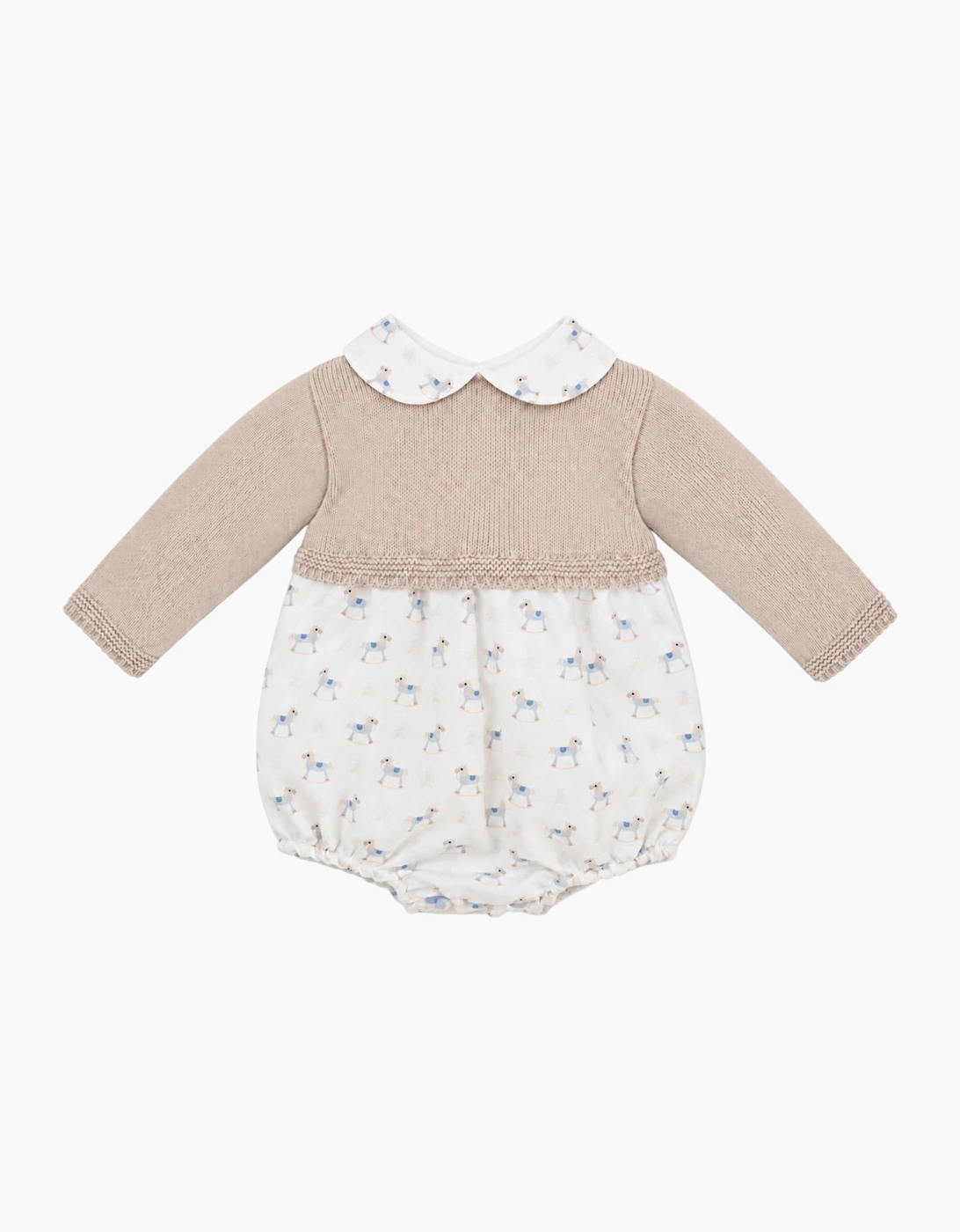 Boys Beige Knit Rocking Horse Romper