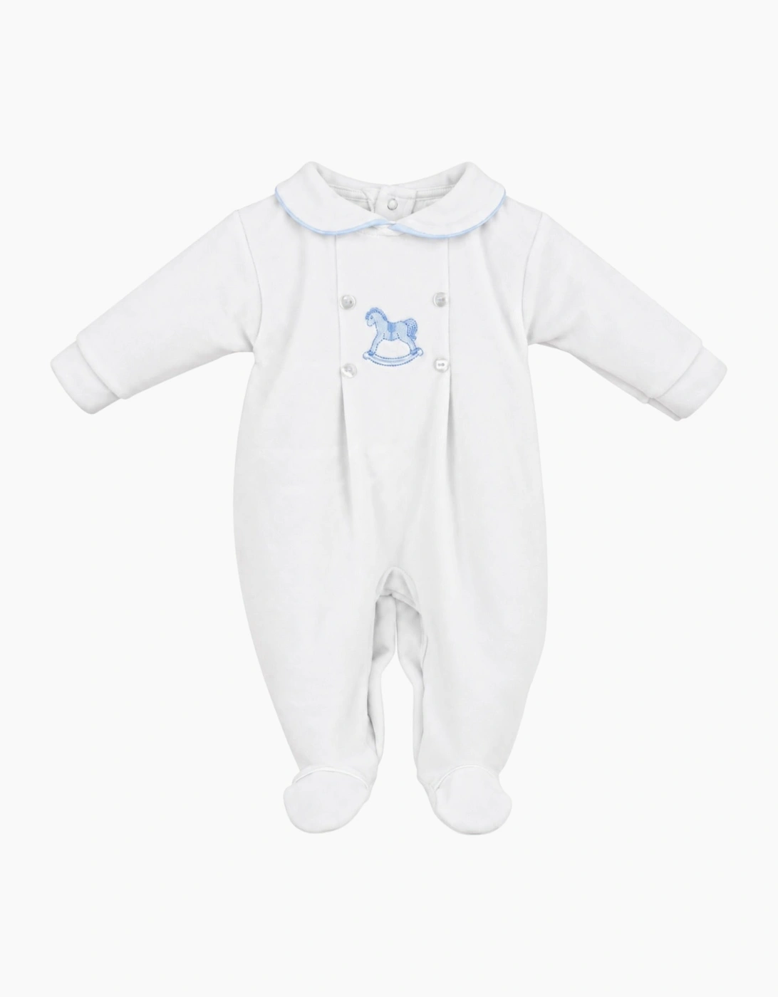 Boys White Velour Rocking Horse Babygrow