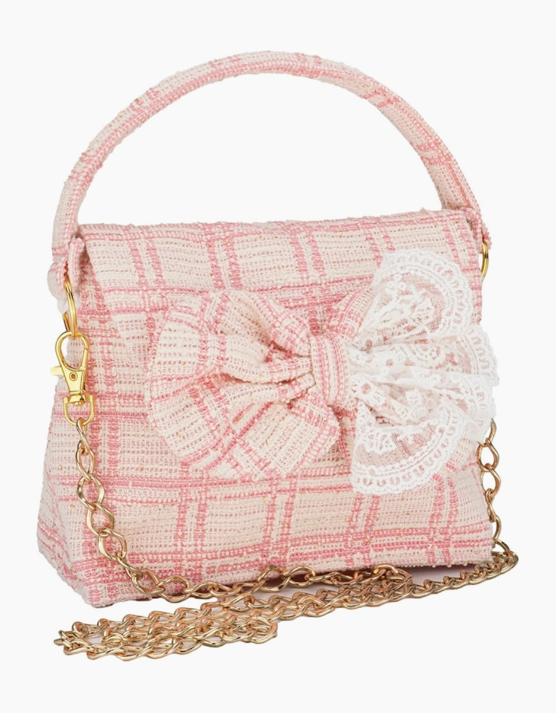 Girls Peach Pink Tweed Cross Body Bag
