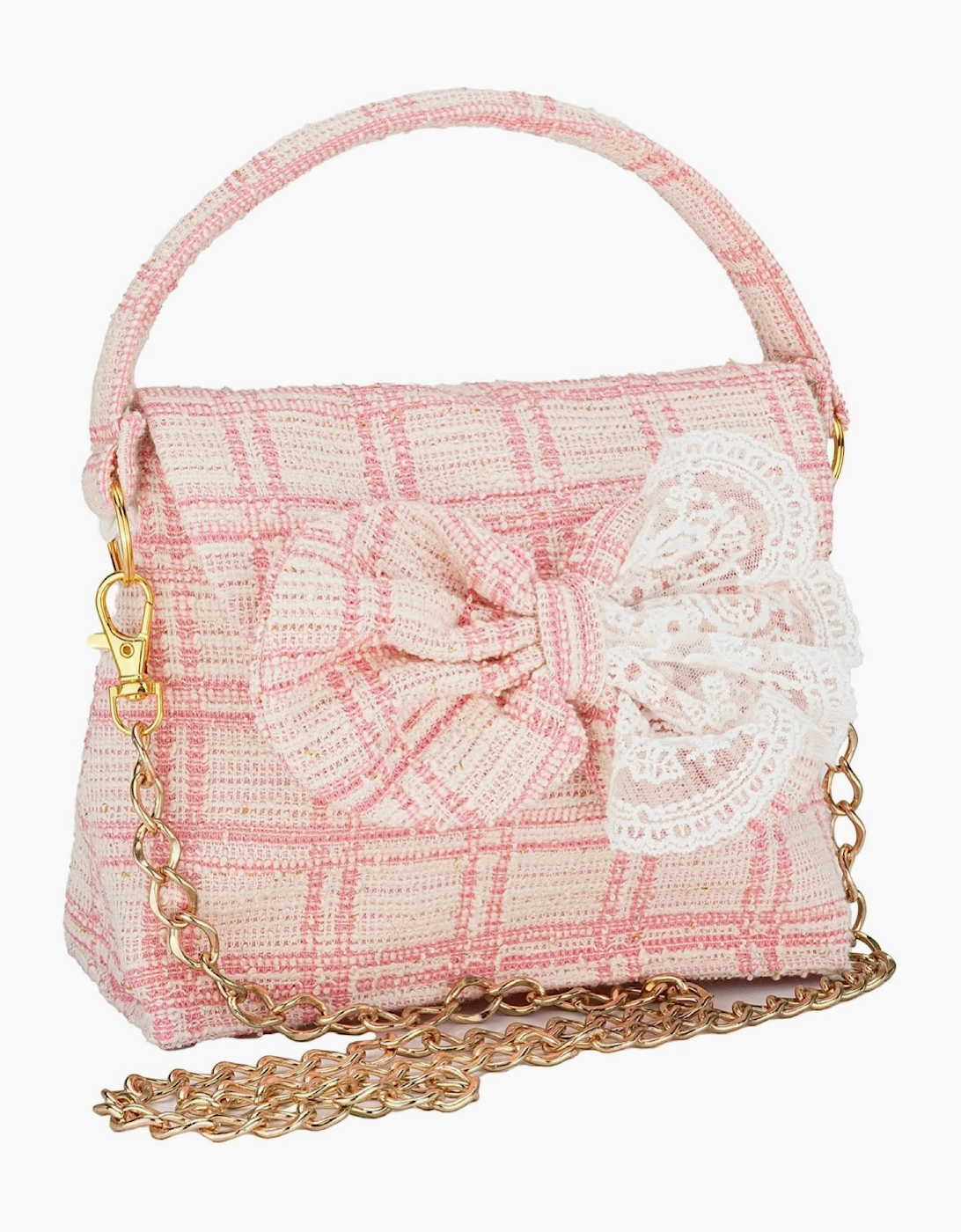 Girls Peach Pink Tweed Cross Body Bag