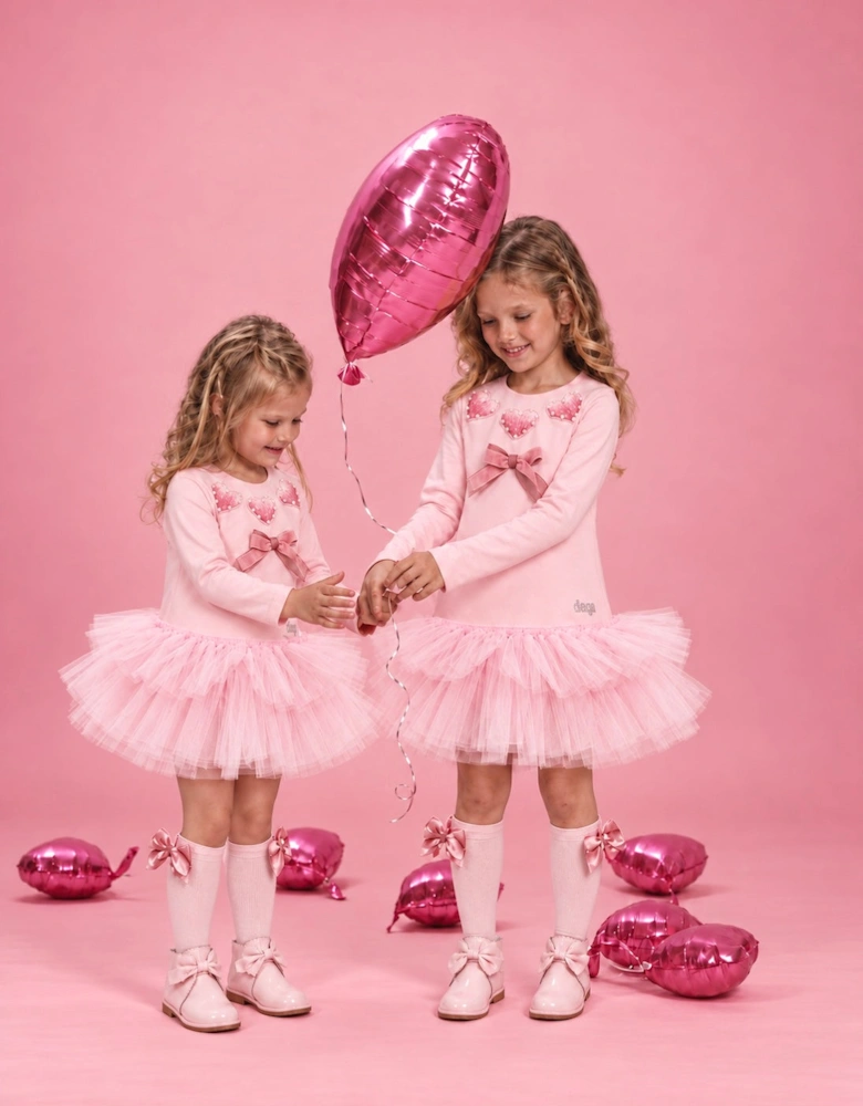 Girls Pale Pink Heart Bow Knee Socks