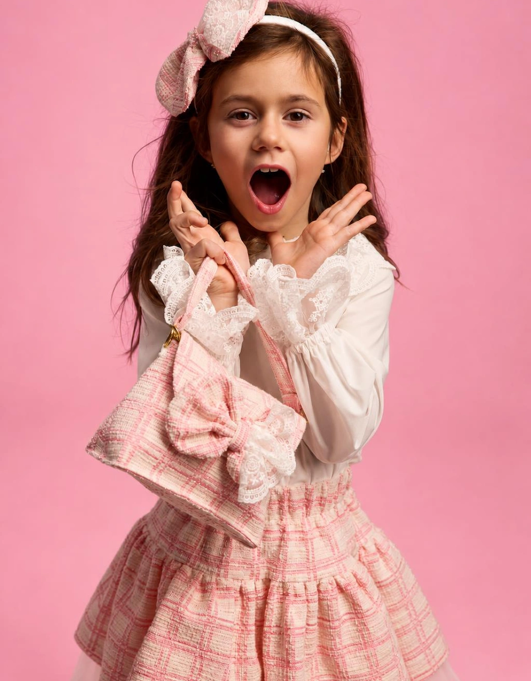 Girls Peach Pink Tweed Cross Body Bag