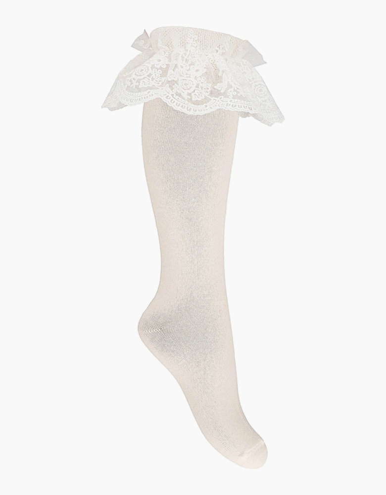 Girls Ivory Lace Frill Knee Socks
