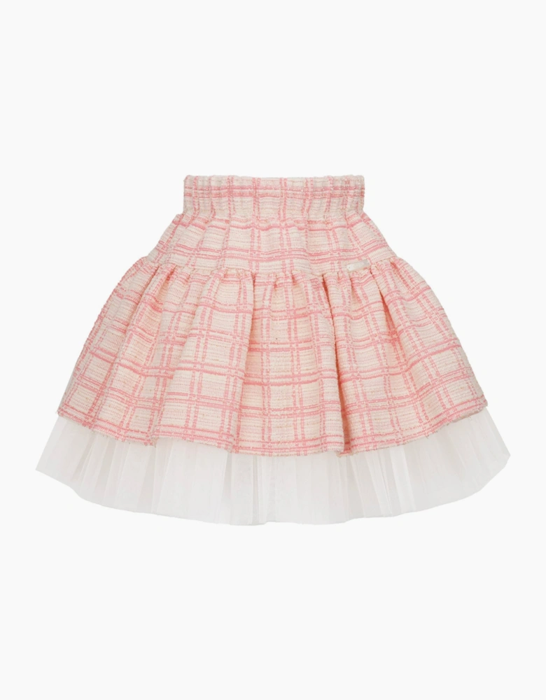 Girls Peach Pink Tweed Skirt Set
