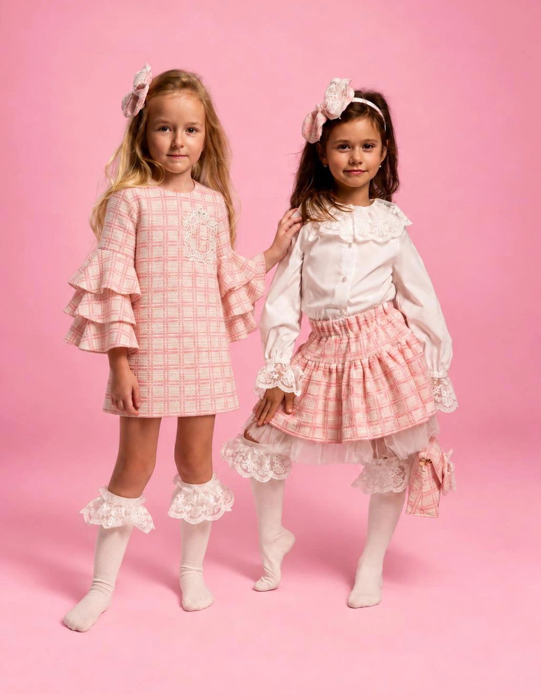 Girls Peach Pink Tweed Skirt Set