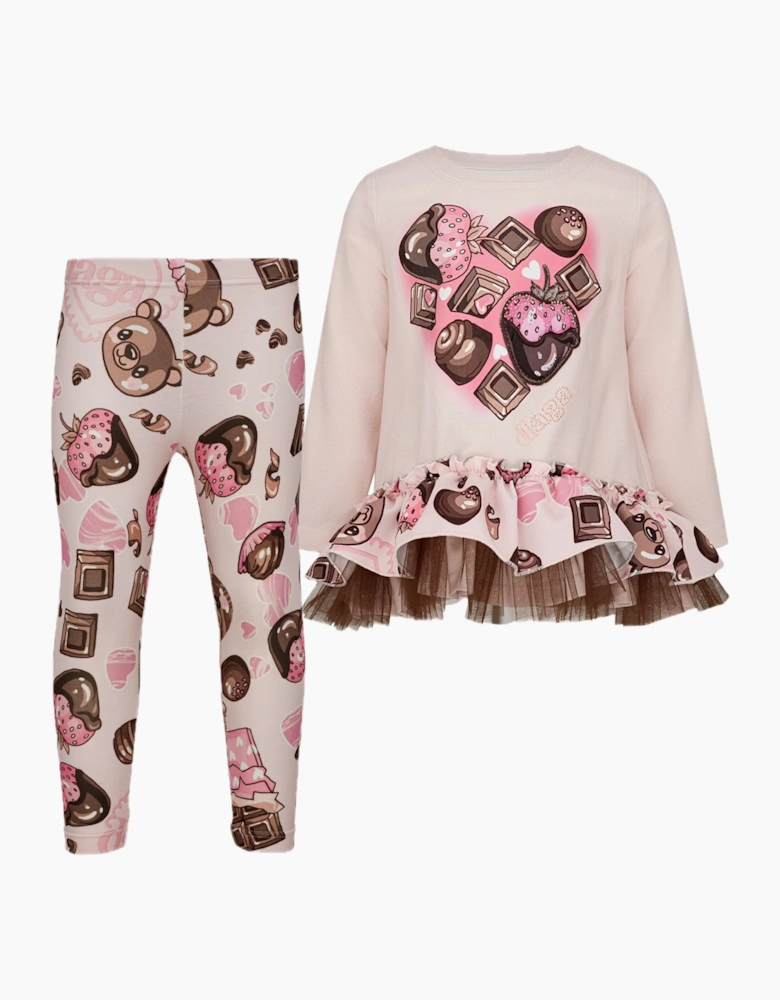 Girls Pink Chocolate Frilled Legging Set