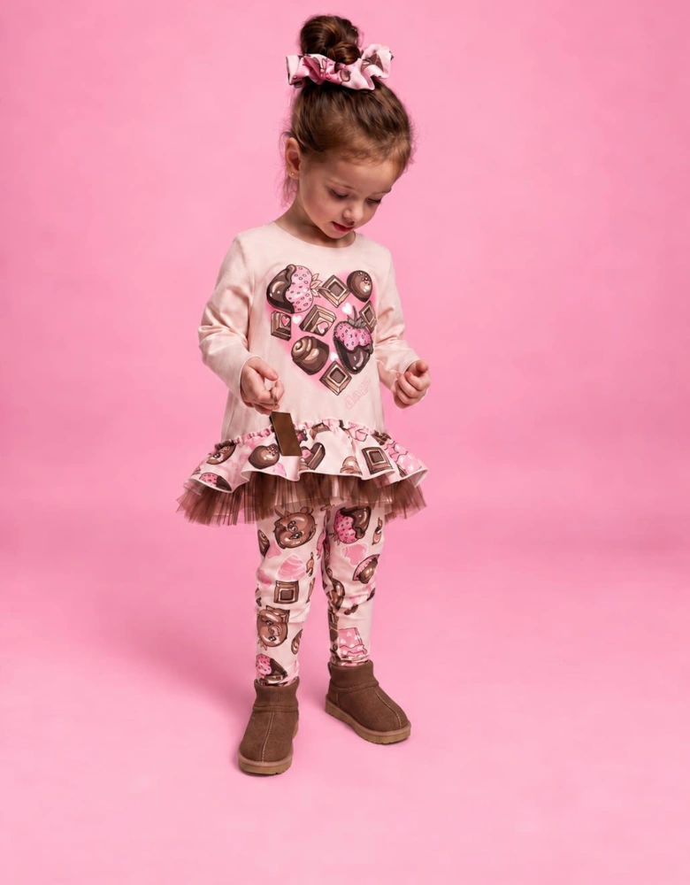 Girls Pink Chocolate Frilled Legging Set