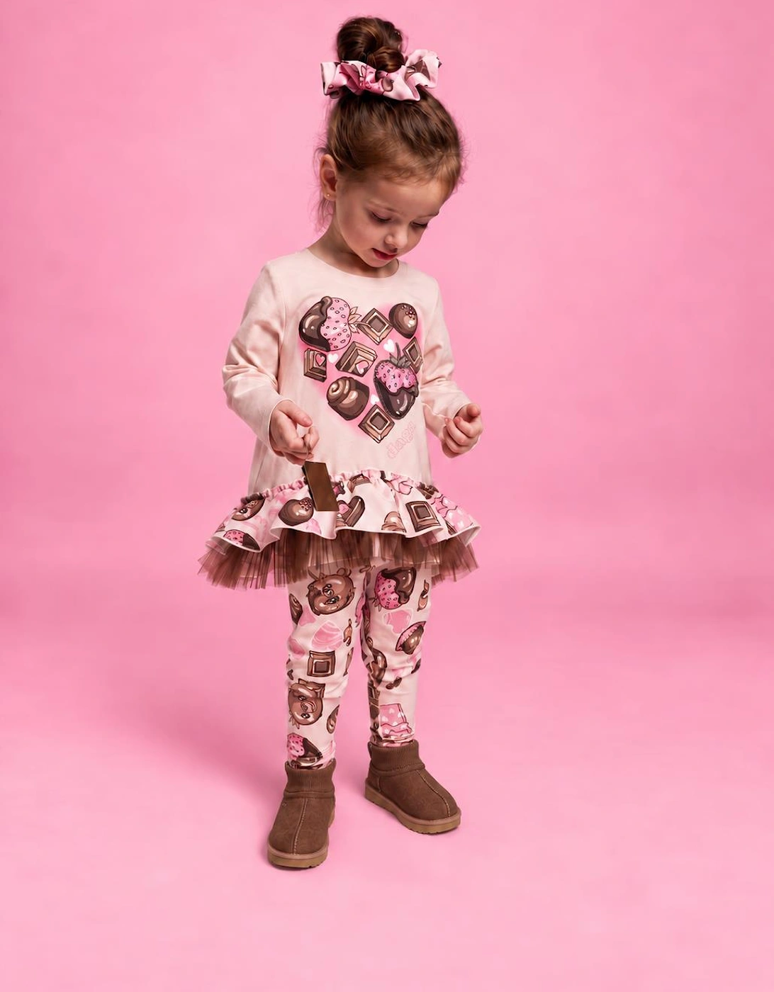 Girls Pink Chocolate Frilled Legging Set