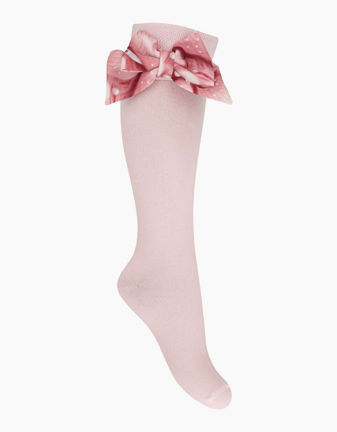 Girls Pale Pink Heart Bow Knee Socks
