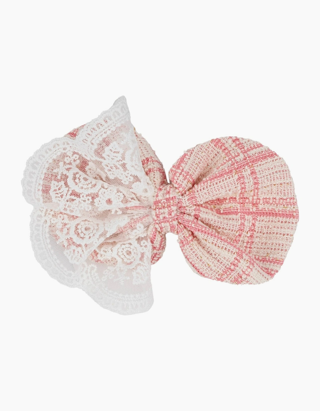 Girls Peach Pink Tweed Hair Bow Clip