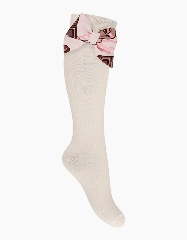 Girls Pink Chocolate Bow Knee Socks