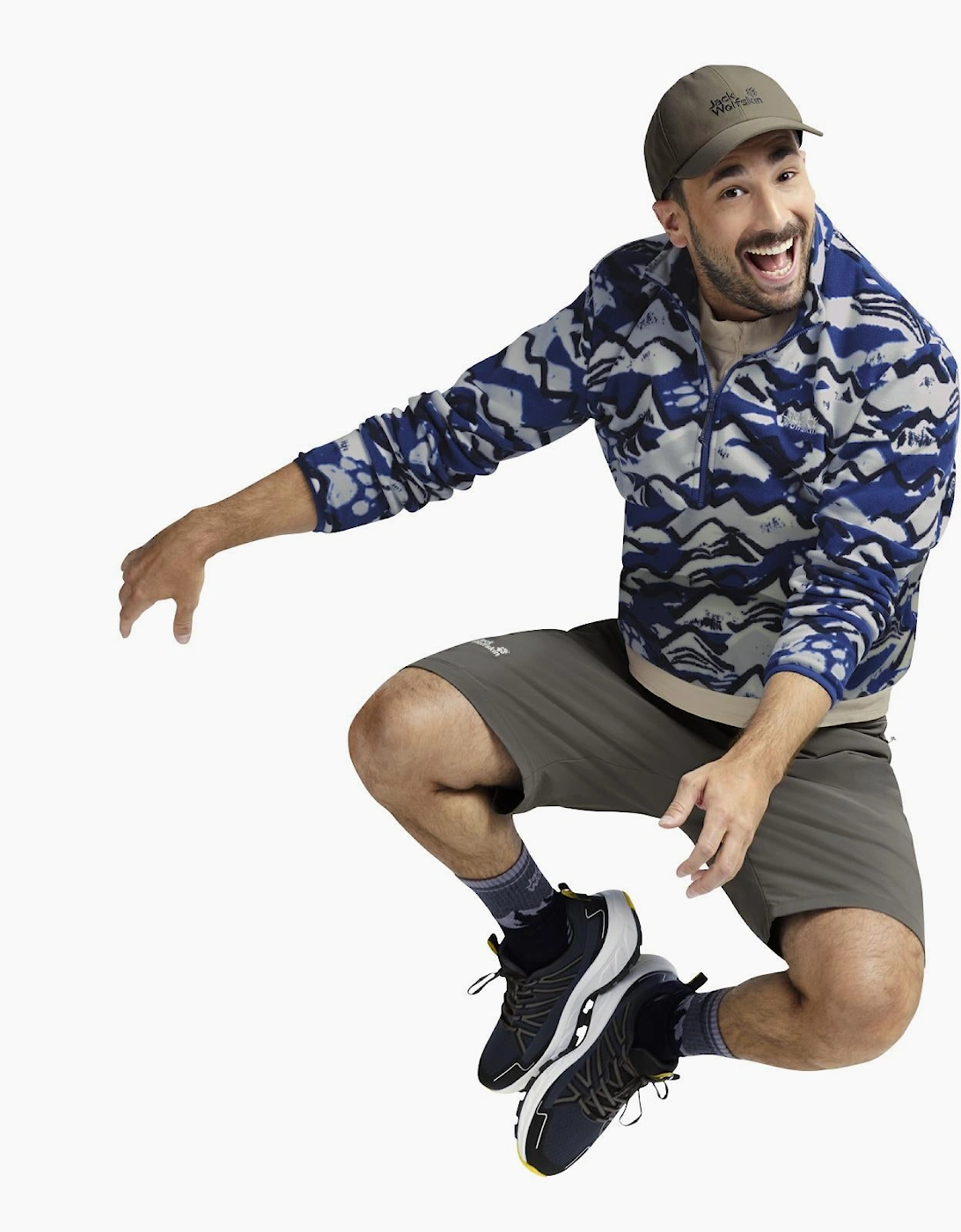 Jack Wolfskin Men's Jack Wolfskin Mens Paw Era 100 Print Half Zip Fleece - Mountain Paw Blue