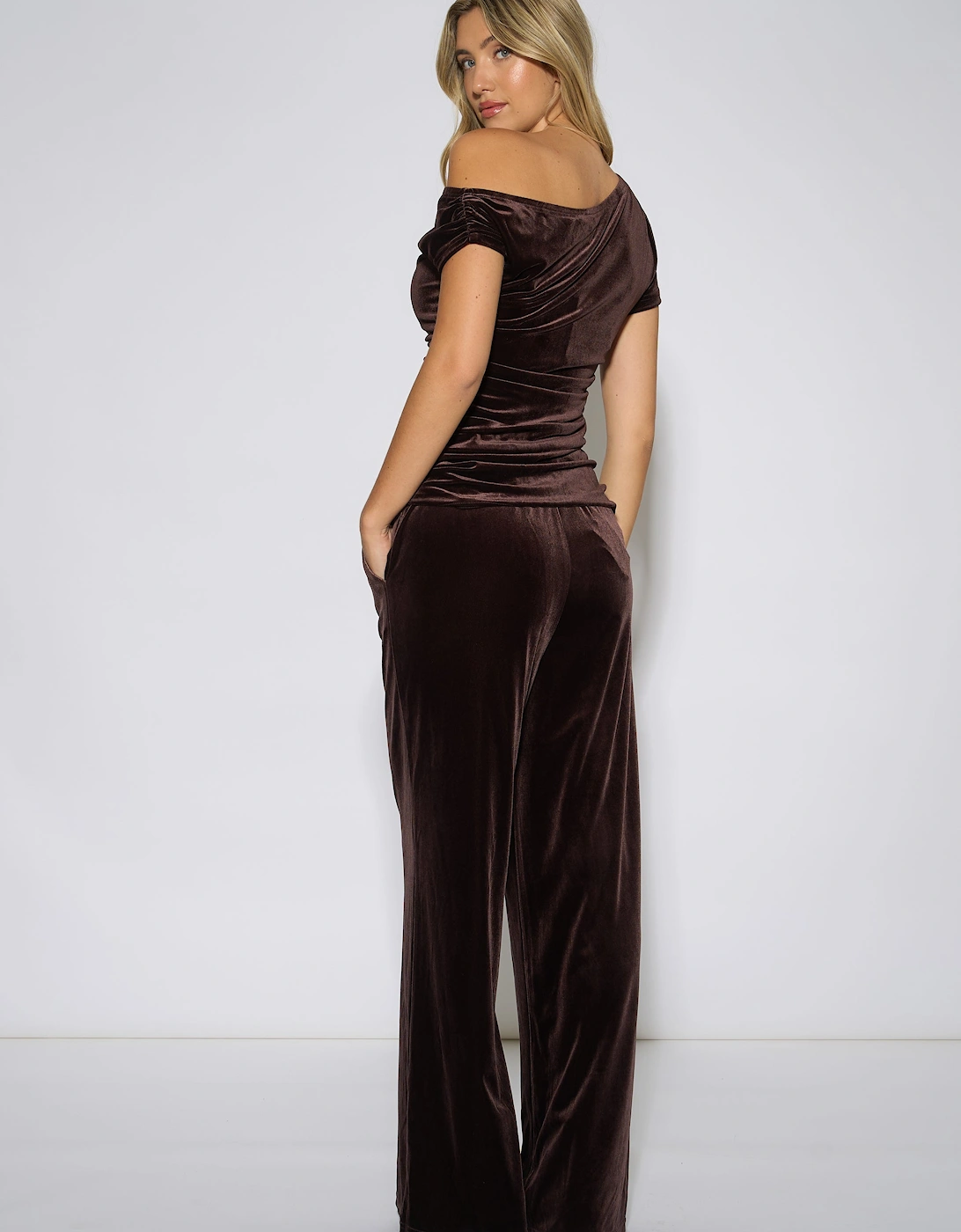 Brown Wide Leg Velour Trousers