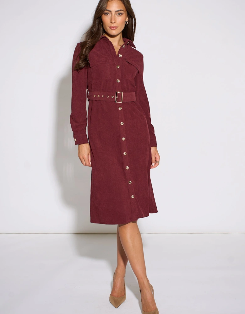 Mulberry Cord Belted Longline Shirt Dress