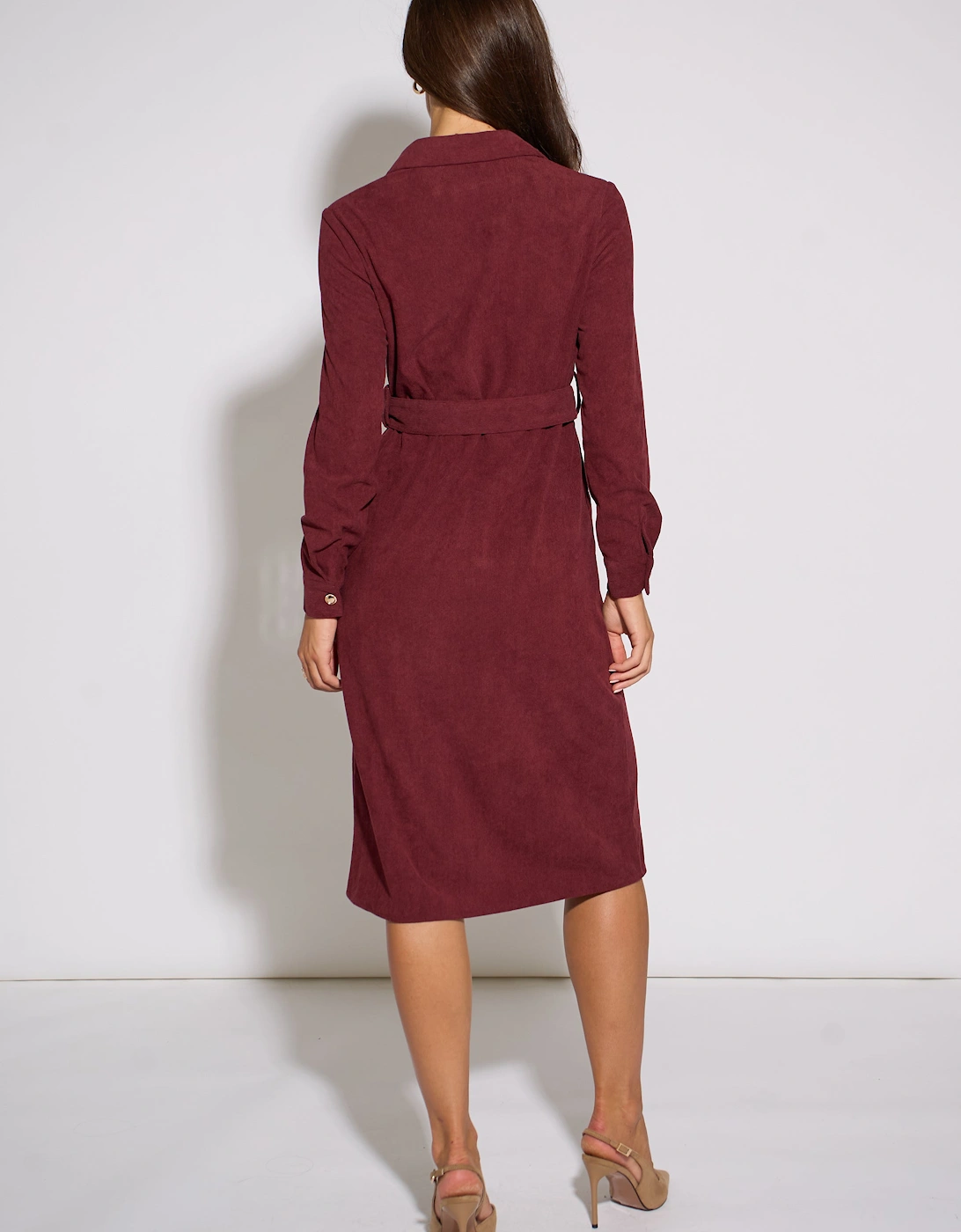Mulberry Cord Belted Longline Shirt Dress