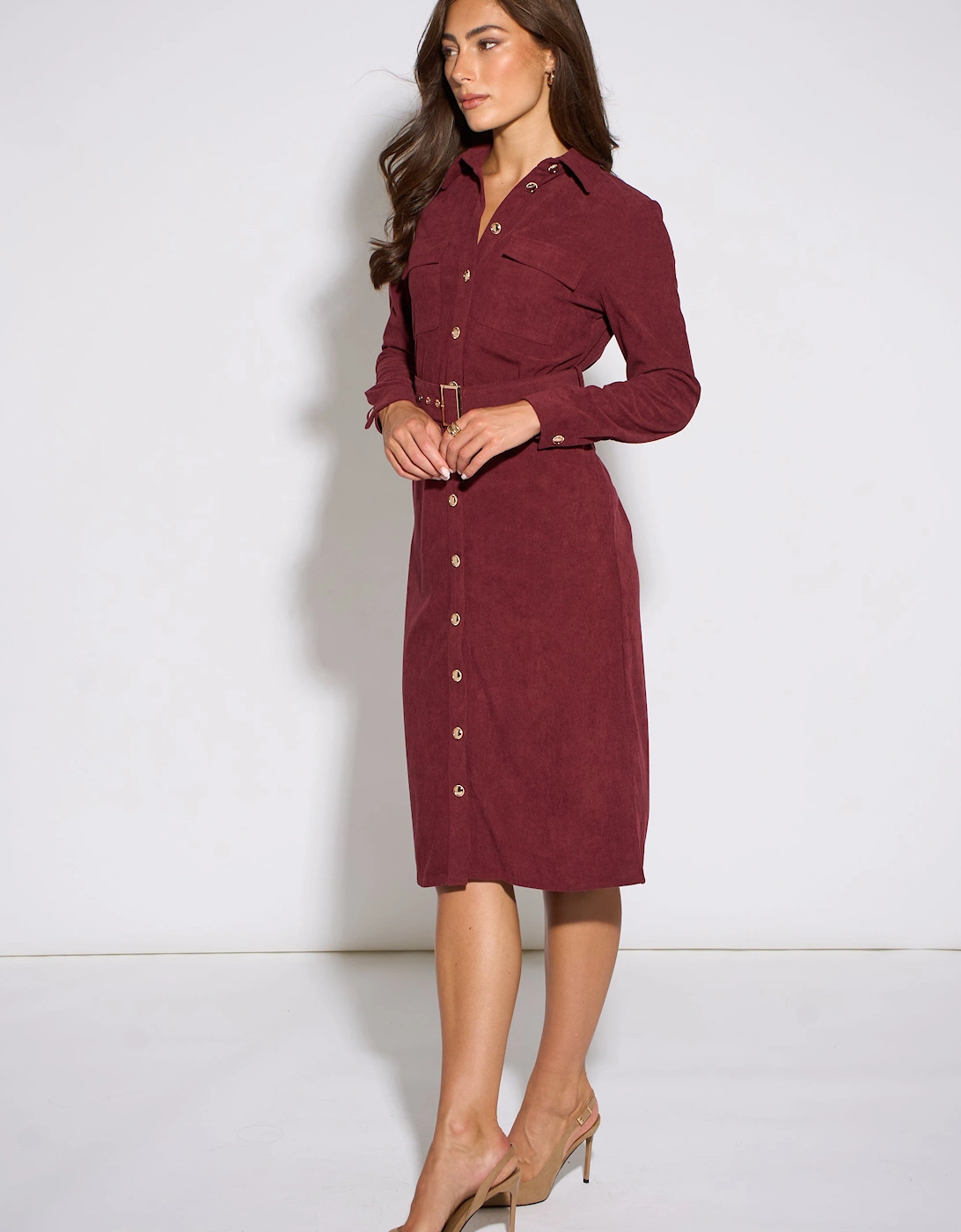 Mulberry Cord Belted Longline Shirt Dress