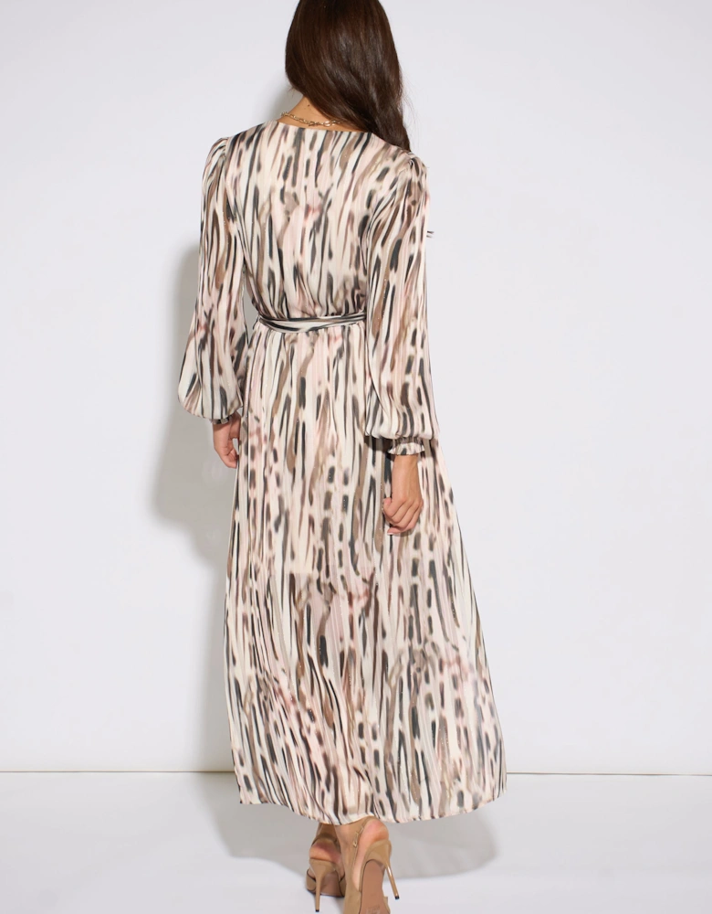 Off White Animal Print Sparkle Wrap Front Midi Dress