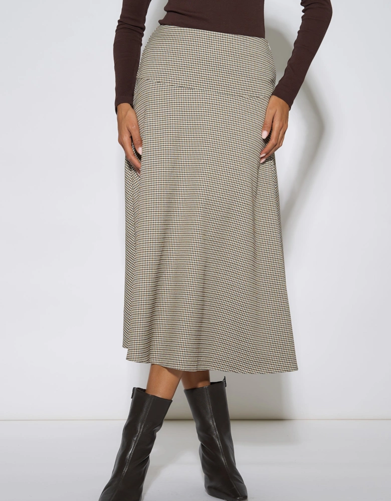 Brown Dog Tooth A Line Midi Skirt