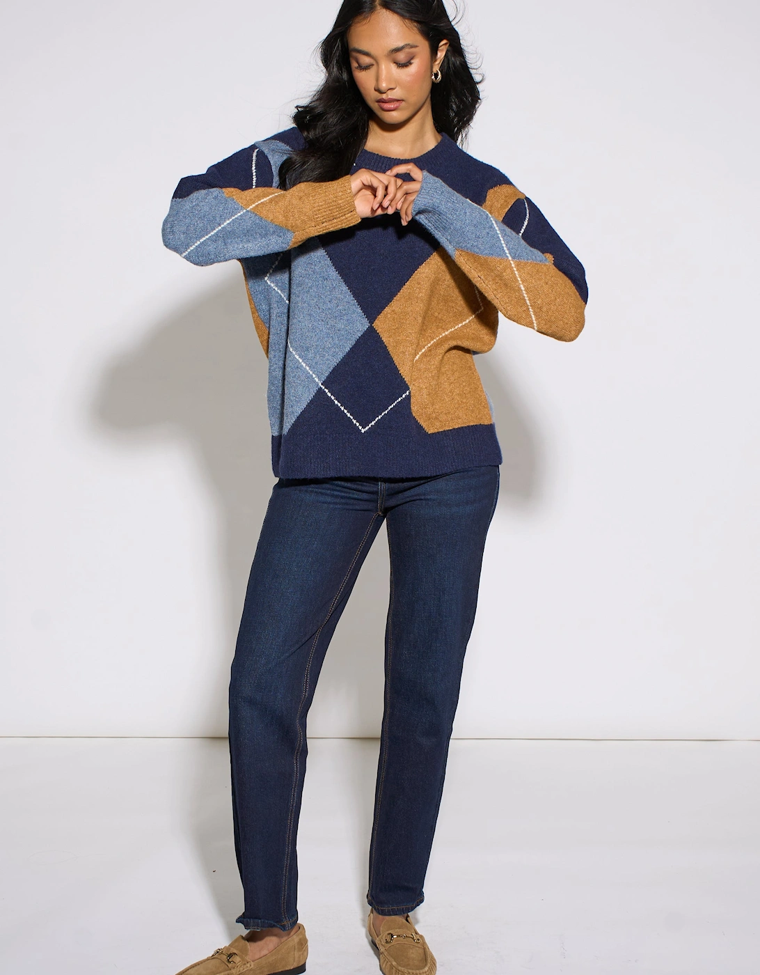 Navy Argyle Long Sleeve Jumper