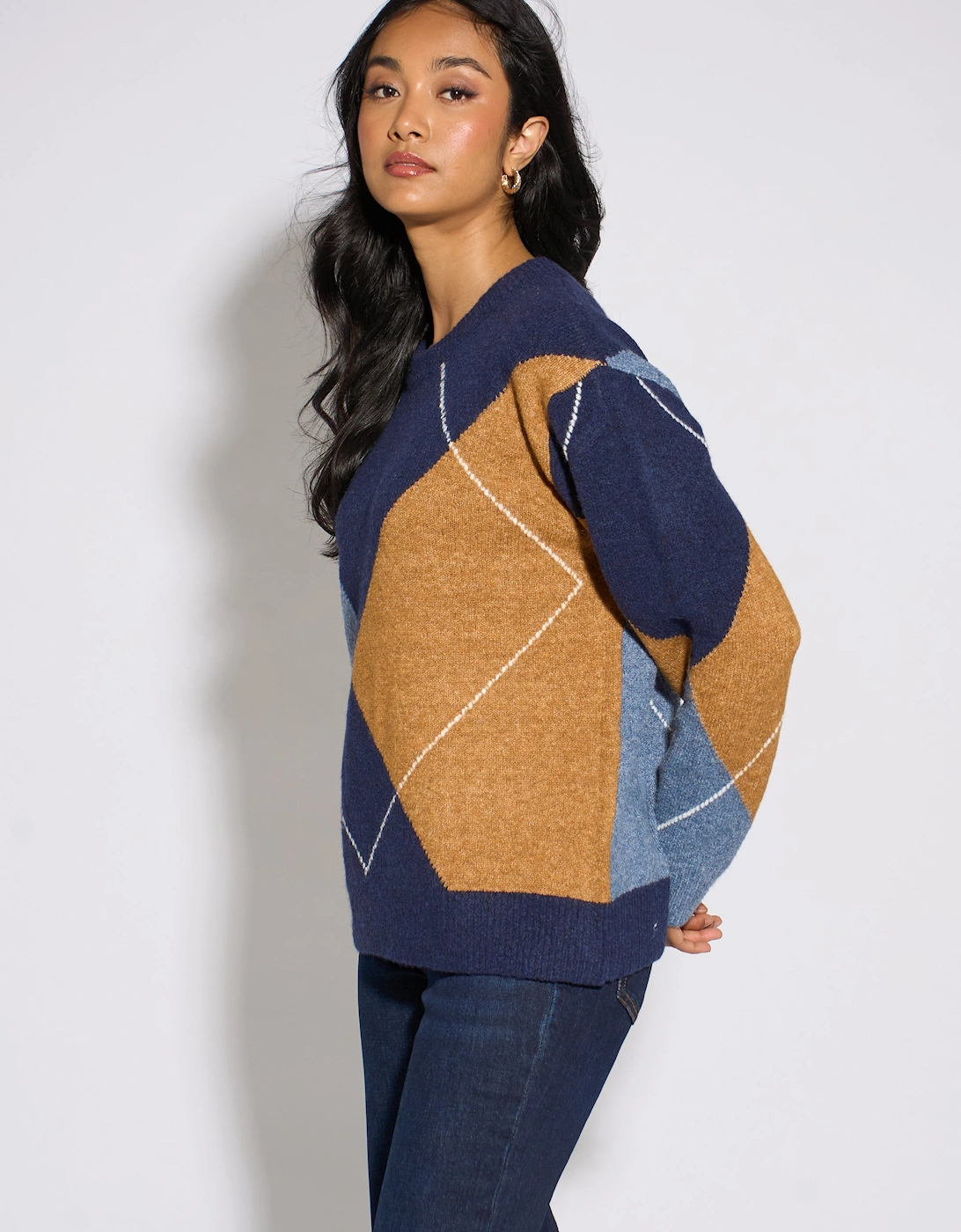 Navy Argyle Long Sleeve Jumper