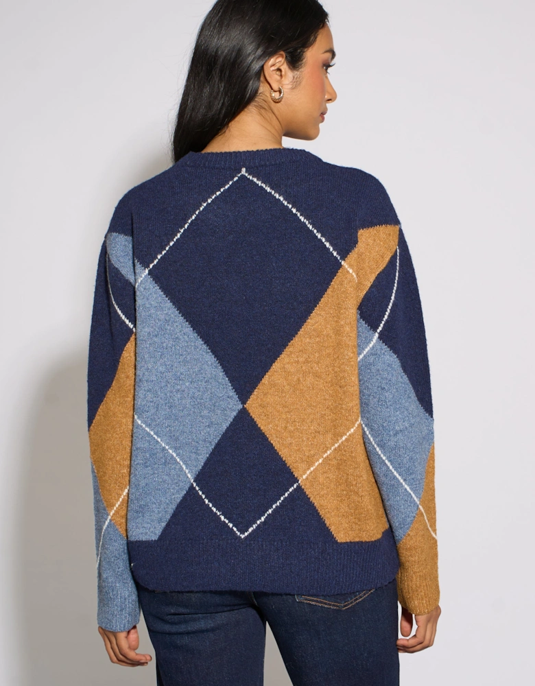 Navy Argyle Long Sleeve Jumper
