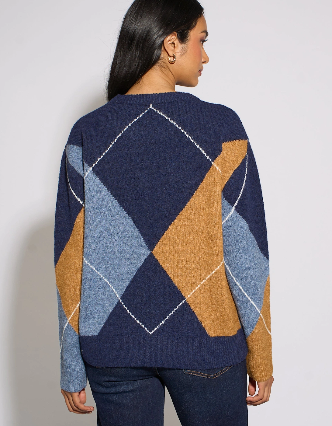 Navy Argyle Long Sleeve Jumper