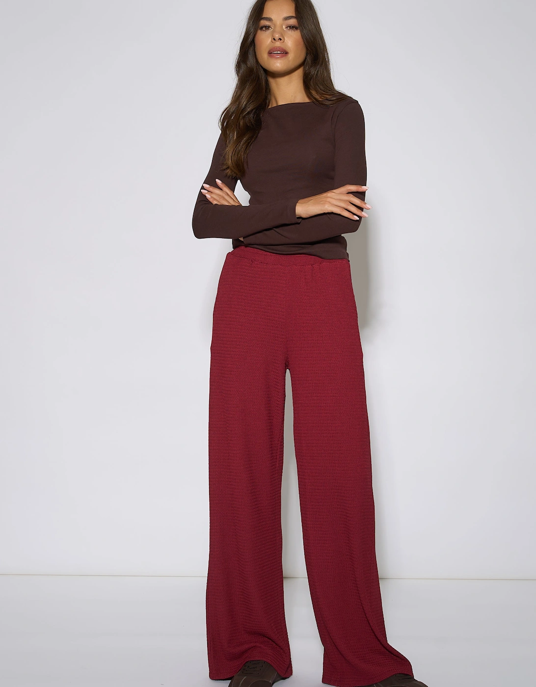 Mulberry Textured Elasticated Waist Wide Leg Trousers