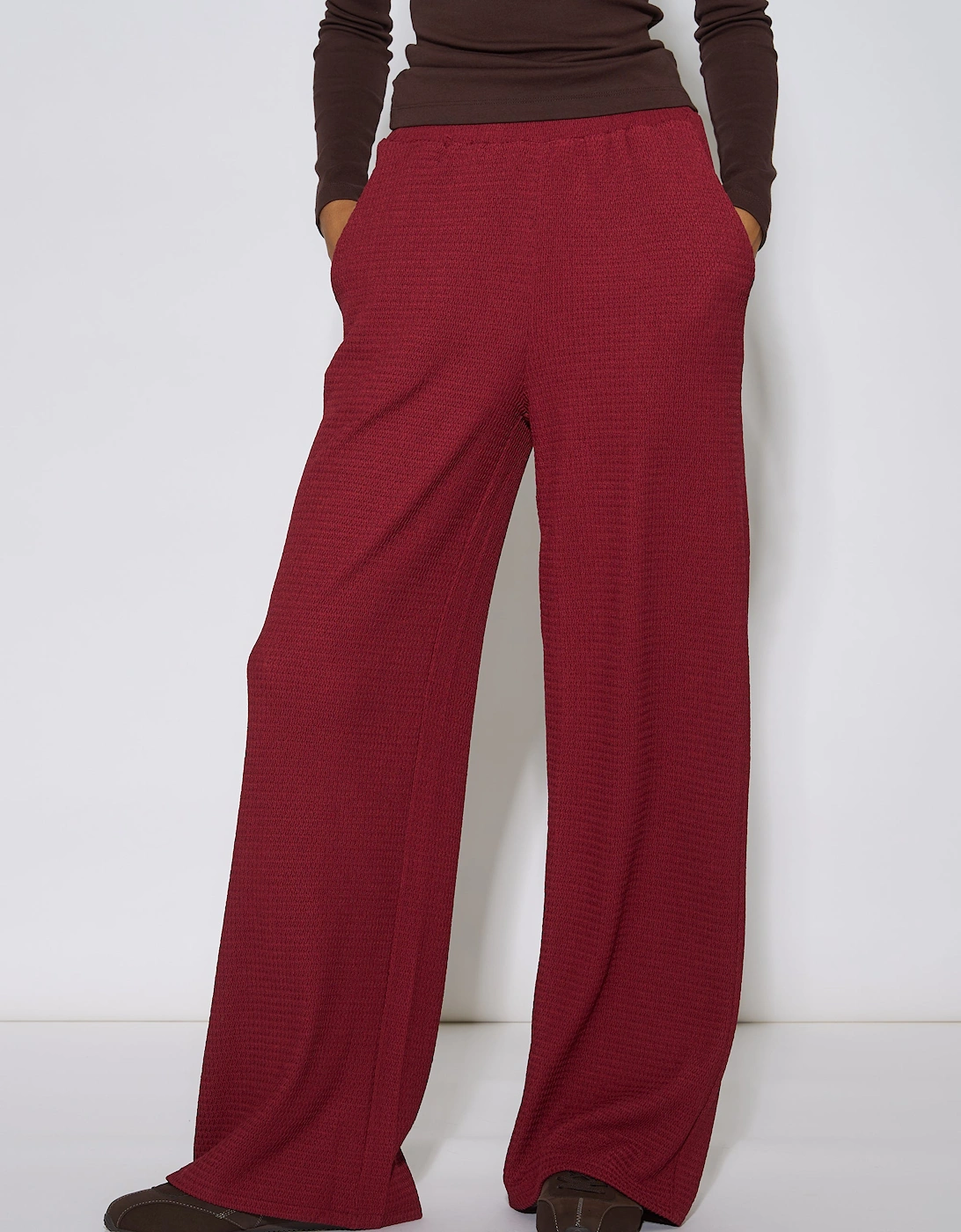 Mulberry Textured Elasticated Waist Wide Leg Trousers