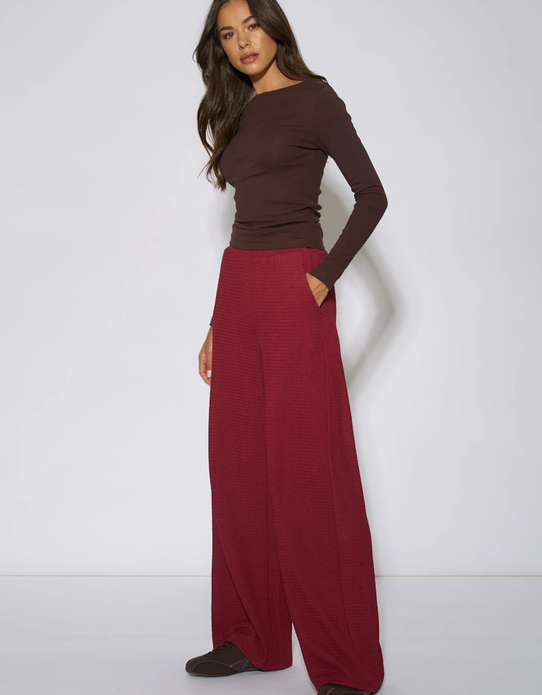 Mulberry Textured Elasticated Waist Wide Leg Trousers
