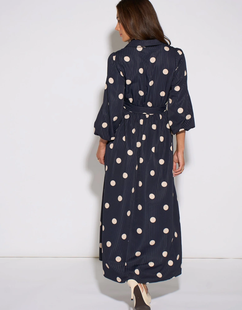 Navy Spot Jacquard Fit And Flare Dress