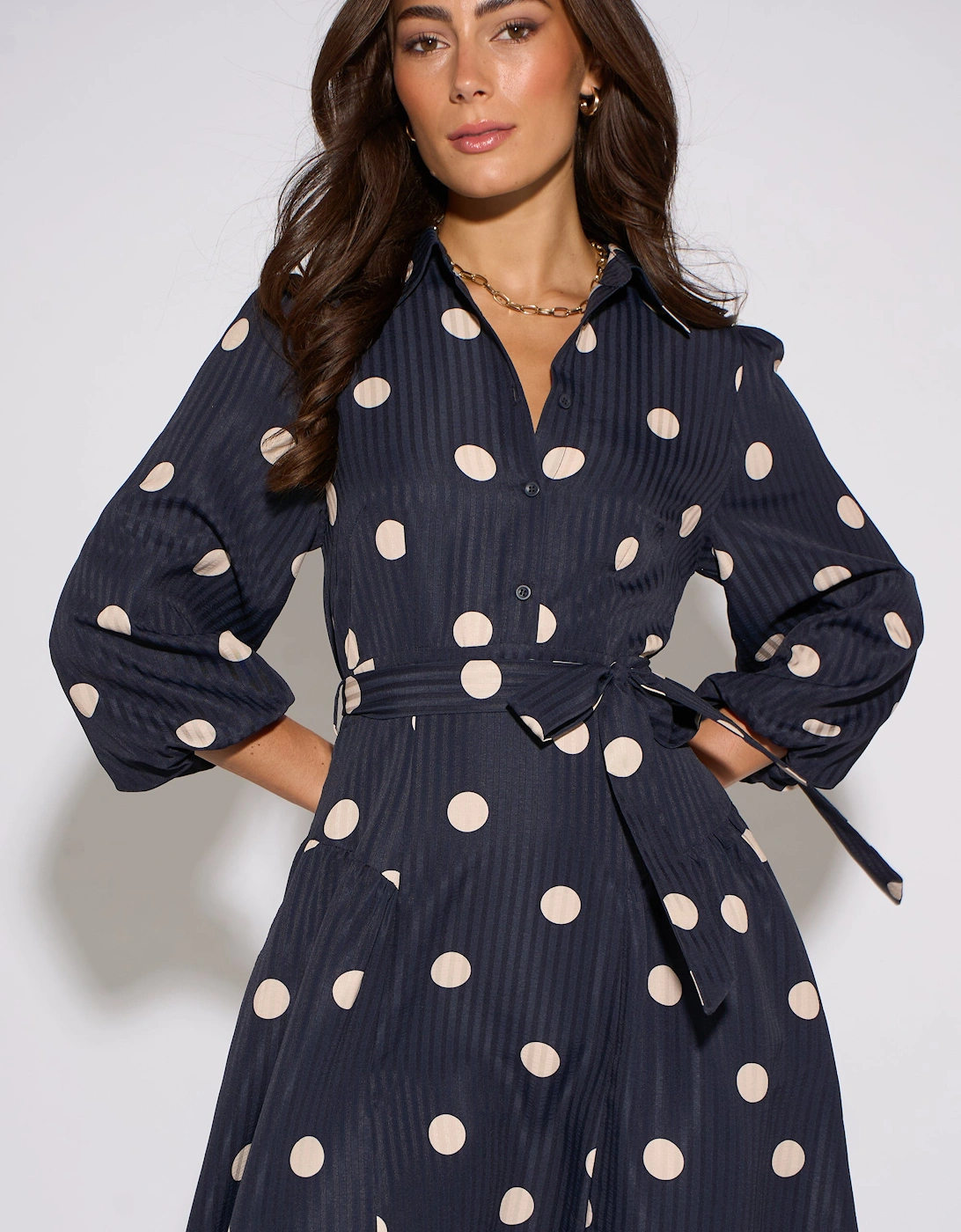 Navy Spot Jacquard Fit And Flare Dress