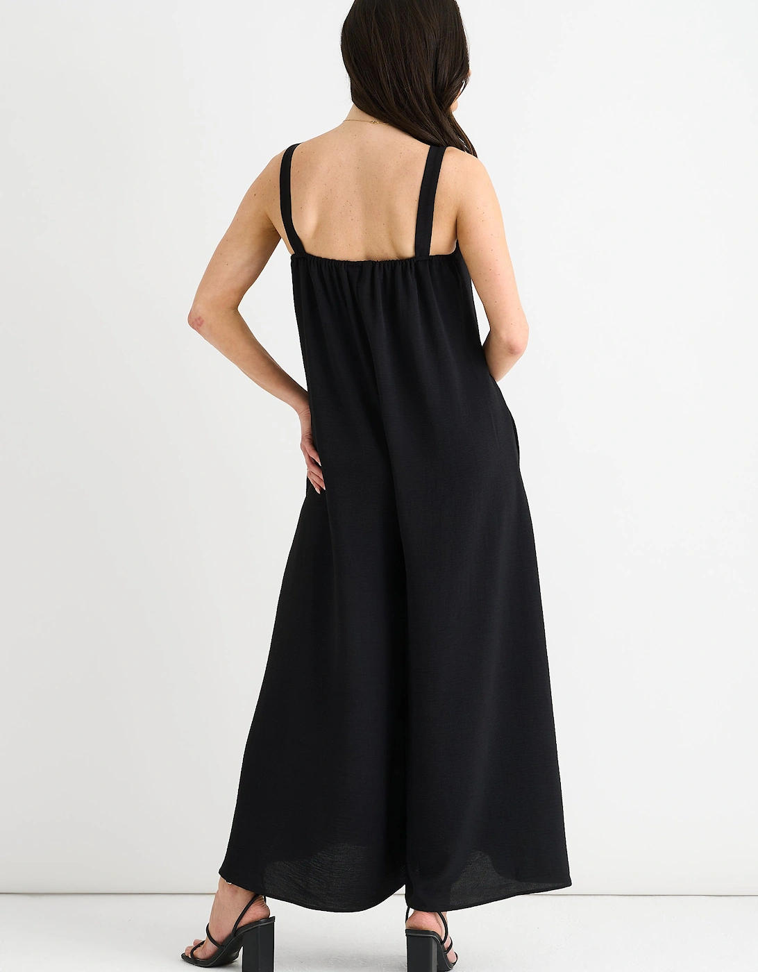 Black Air Flow Strappy Wide Leg Jumpsuit