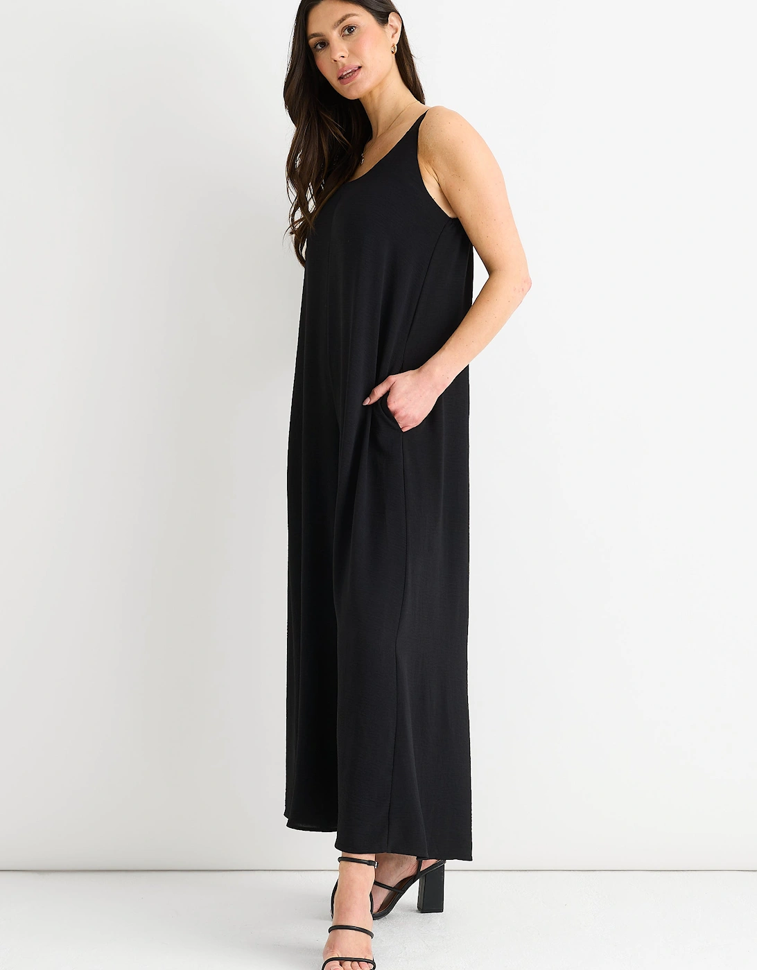 Black Air Flow Strappy Wide Leg Jumpsuit